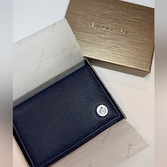 BVLGARI Other - Bulgari BVLGARI Men's Denim Sapphire Grained Calf Leather Card Case Wallet NEW